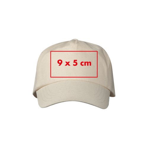 Cappellino da baseball beige in tessuto con cinturino regolabile.