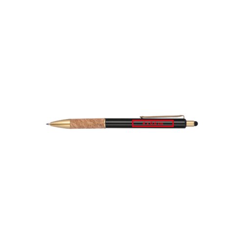 Penne a sfera in metallo con dettagli in sughero, clip e stilo touchscreen.