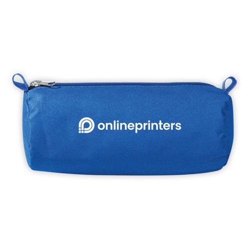 Astuccio blu in tessuto con cerniera.