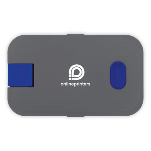 Portapranzo blu in plastica con chiusura a clip.