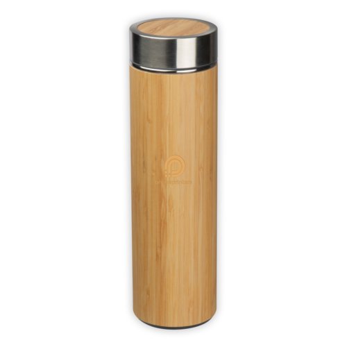 Borraccia termica beige in bamb con tappo a vite.
