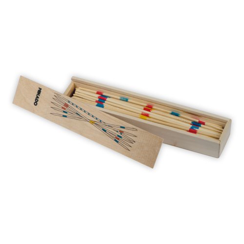 Gioco Mikado in legno beige in scatola di legno.