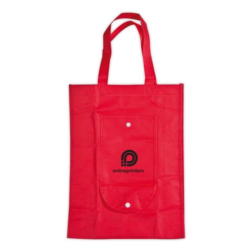 Borsa da shopping rossa in tessuto non tessuto con bottone a pressione.