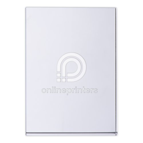 Cuboide in vetro trasparente come fermacarte o elemento decorativo.