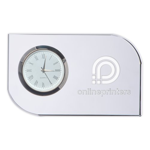 Blocco di vetro trasparente con orologio.