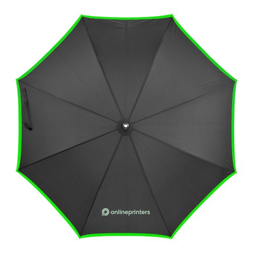 Ombrello automatico nero e verde con custodia e cinturino.
