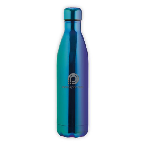 Borraccia blu in acciaio inox, isolata sottovuoto con tappo a vite.