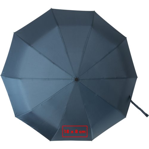 Ombrello tascabile automatico blu con fodera e manico.