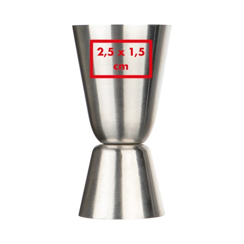 Jigger in acciaio inossidabile argentato con due misurini.