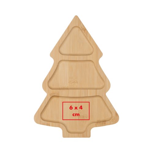 Ciotola per snack in legno chiaro a forma di albero di Natale con scomparti multipli.