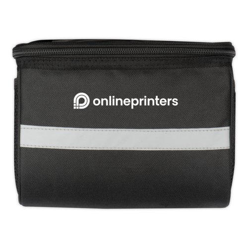 Borsa da bici nera con zip e banda riflettente.