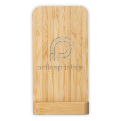 Caricabatterie wireless in legno chiaro con funzione stand.