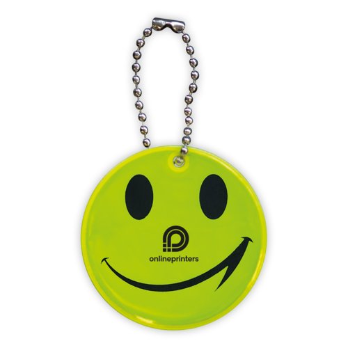Etichetta in plastica gialla con catena in metallo.