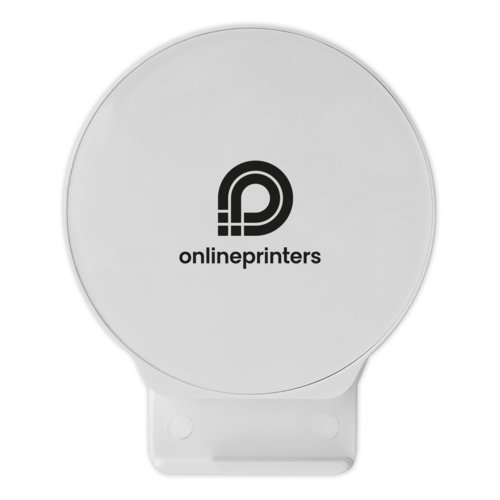 Supporto bianco in plastica con penna a sfera.