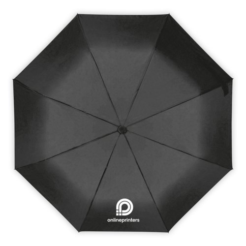 Ombrello nero con meccanismo di apertura manuale.