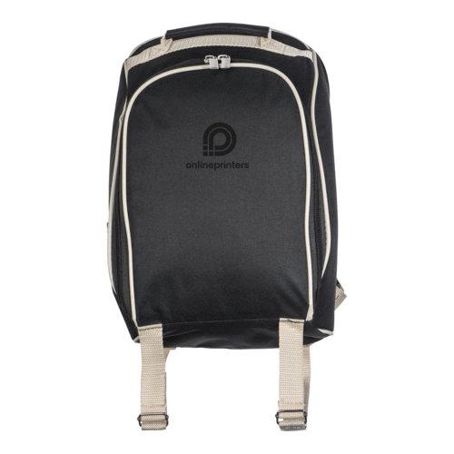 Zaino da picnic nero con spallacci regolabili.