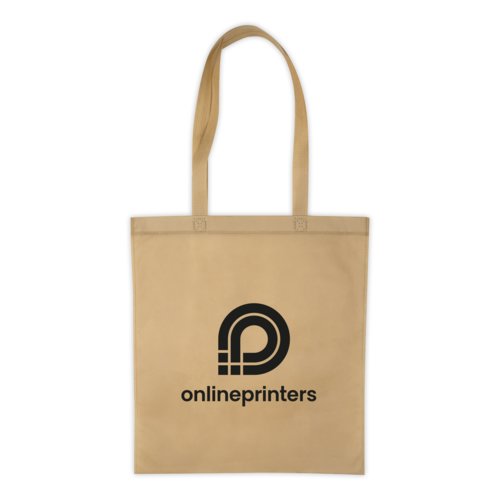 Borsa beige in tessuto non tessuto con manici.
