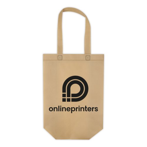 Borsa beige in tessuto non tessuto con due manici.