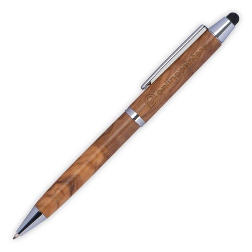 Penna a sfera in legno con funzione touch e clip.