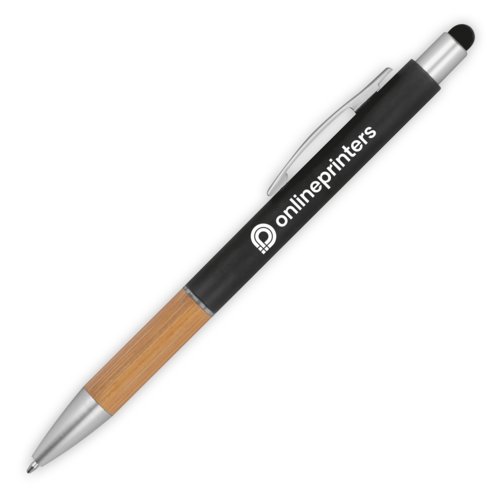Penna a sfera nera con funzione touch e clip.