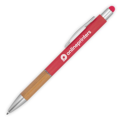 Penna a sfera rossa in legno con funzione touch e clip.