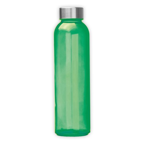 Bottiglia in vetro verde con tappo a vite.