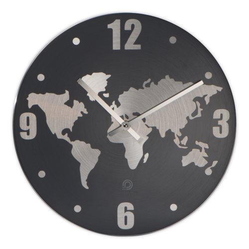 Orologio da parete in alluminio con lancette delle ore, dei minuti e dei secondi.