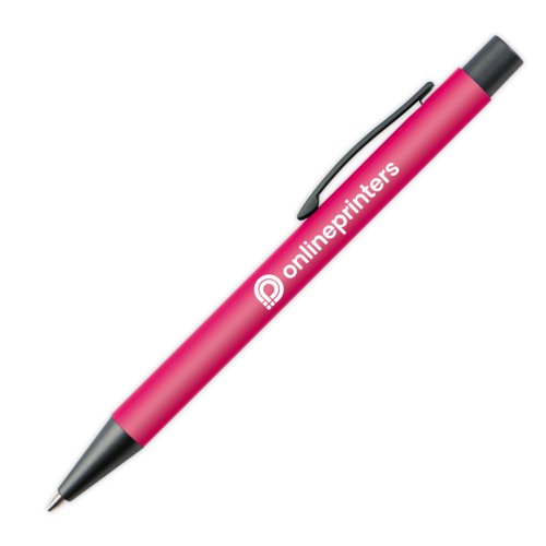 Penna a sfera rosa in plastica con clip.