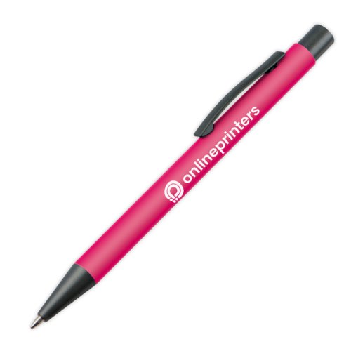 Penna a sfera rosa in plastica con clip.