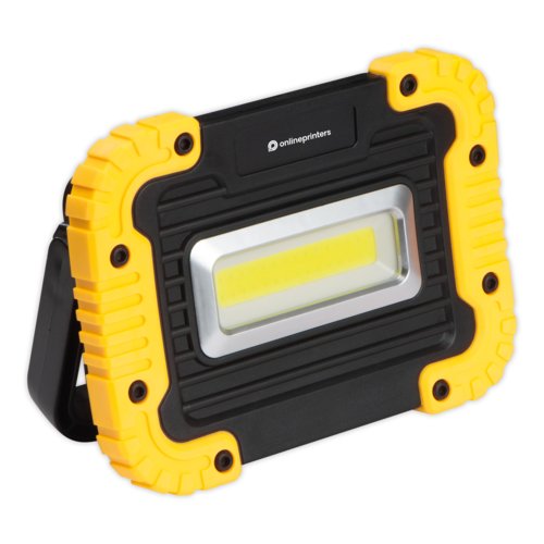 Lampada da lavoro COB gialla/nera con supporto.