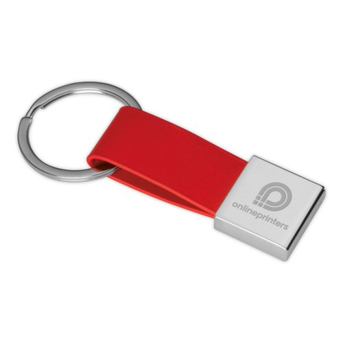 Portachiavi rosso con anello in metallo.