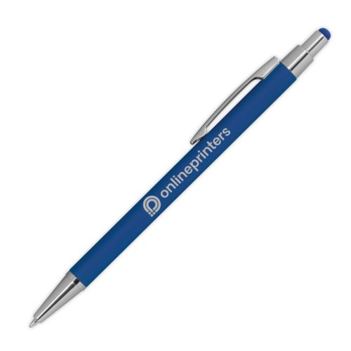 Penna a sfera in metallo blu con funzione touch e clip.