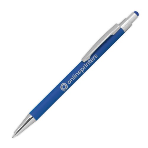 Penna a sfera in metallo blu con funzione touch e clip.