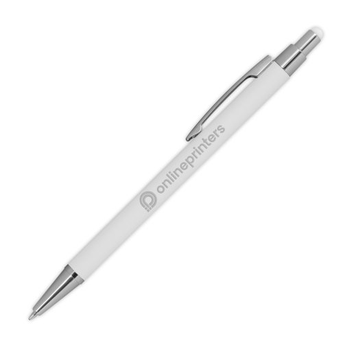 Penna a sfera in metallo bianca con funzione touch e clip.