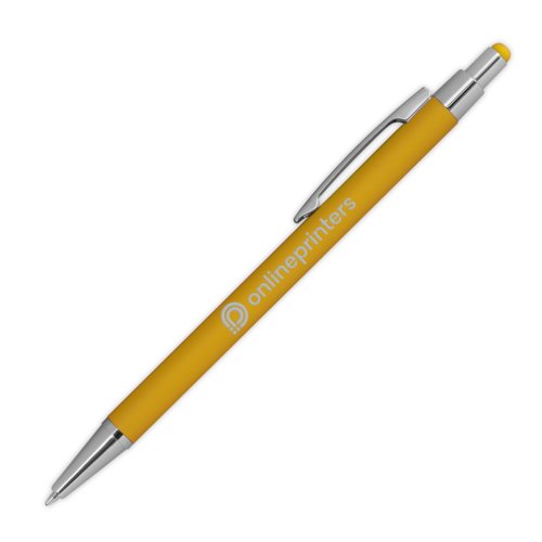 Penna a sfera in metallo giallo con funzione touch e clip.