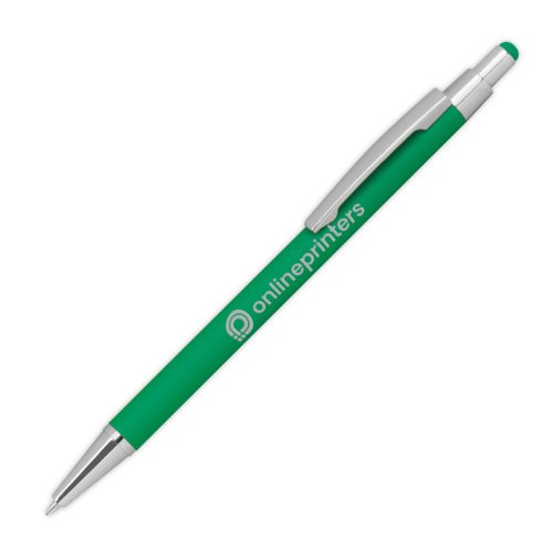 Penna a sfera in metallo verde con funzione touch e clip.