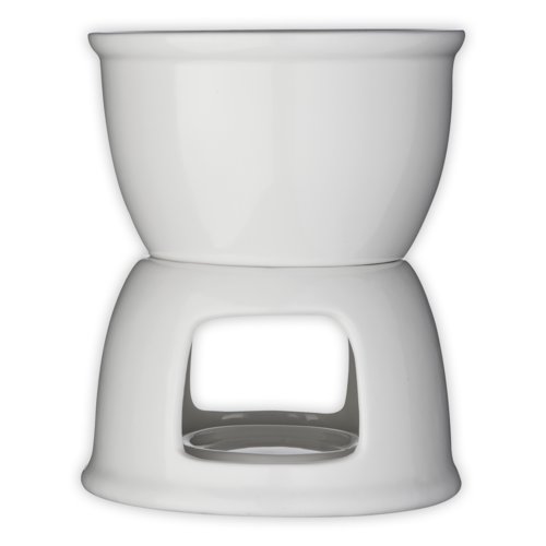 Set per fonduta di cioccolato in ceramica bianca con parte superiore rimovibile.