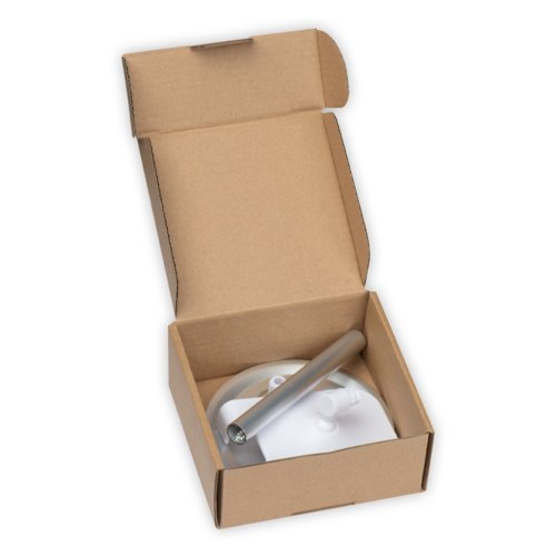 Supporto per telefono grigio in plastica e metallo con motivo.