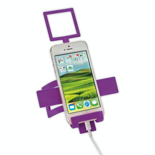Supporto per cellulare viola con cornice quadrata.