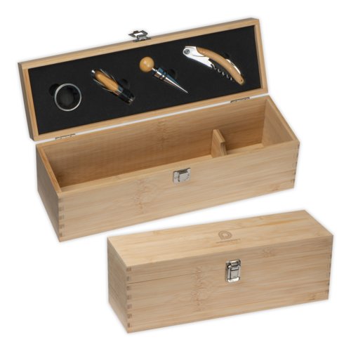 Scatola di vino in legno con chiusura.