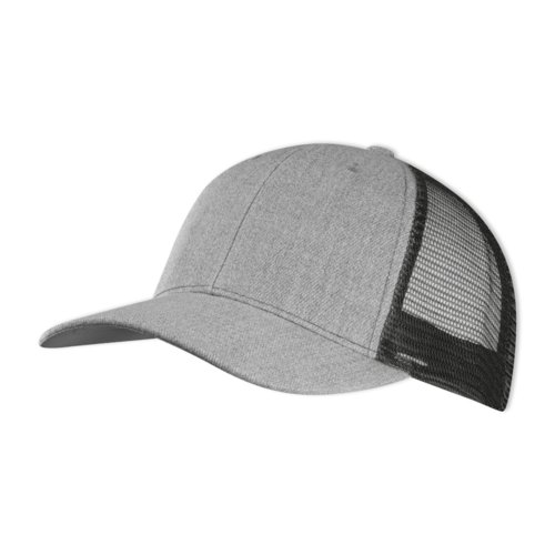Cappellino da baseball nero con inserto in rete e chiusura regolabile.