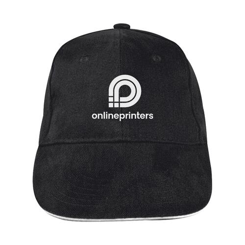 Cappellino da baseball nero in tessuto a sei pannelli.
