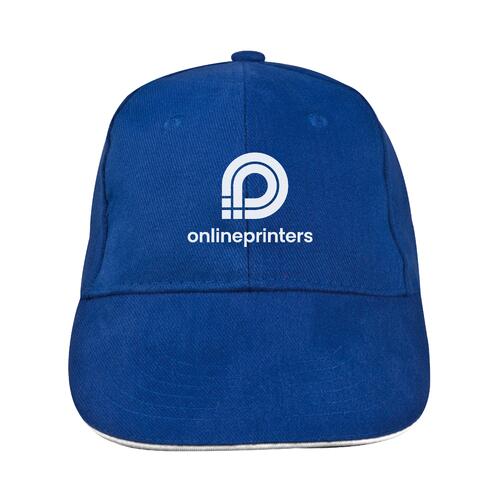 Cappellino da baseball blu a 6 pannelli in cotone con cinturino regolabile.
