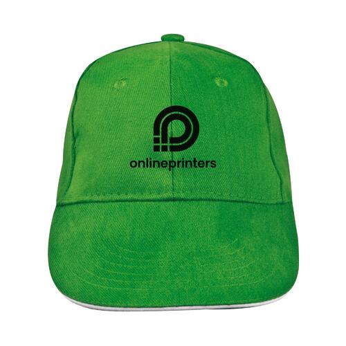 Cappellino da baseball verde in tessuto a sei pannelli.