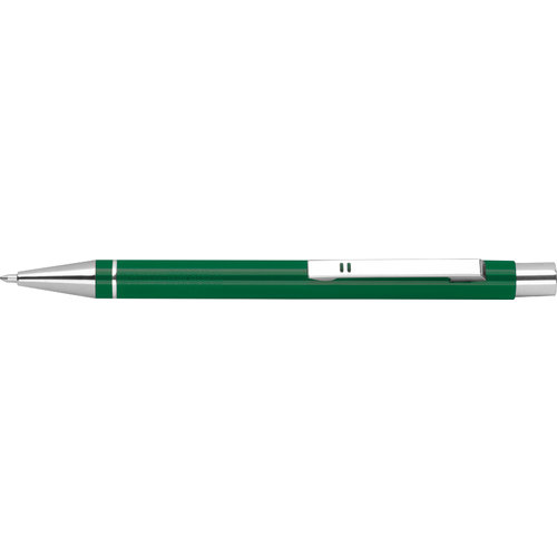 Penna gel verde con clip e pulsante.