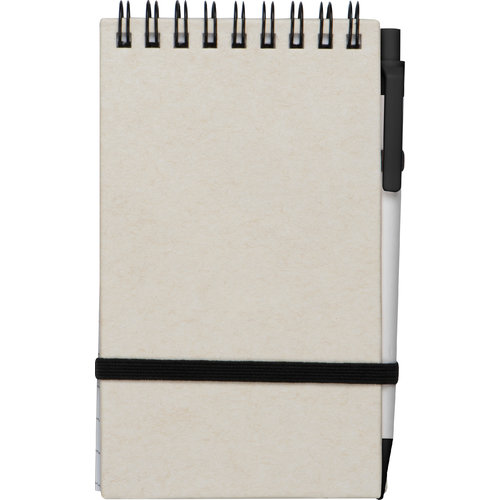 Taccuino a spirale beige in cartone di latte riciclato con elastico.