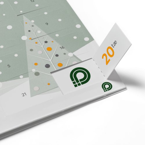 Calendario dell'Avvento in carta da aprire con piccole finestrelle.