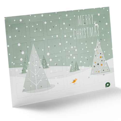 Calendario dell'Avvento natalizio di carta con 24 caselle.