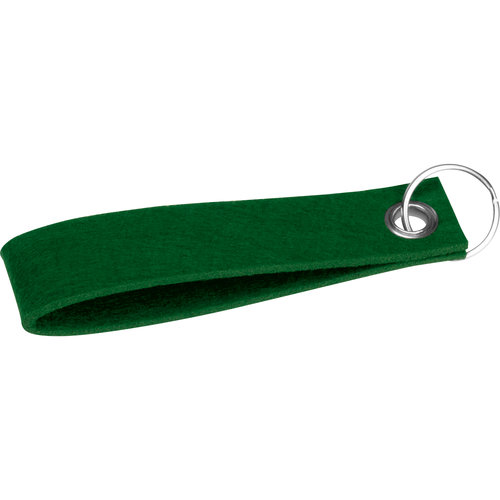 Portachiavi in feltro verde con anello in metallo.