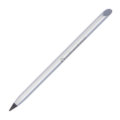 Strumento di scrittura in metallo grigio senza inchiostro con punta arrotondata.